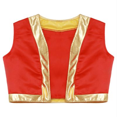 FEESHOW Kids Boys Arabian Prince Vest Open Front Waistcoat Halloween Performance Fancy Party Dress Up Red 6 Years