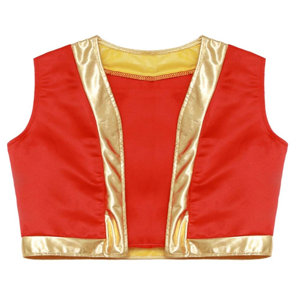 FEESHOW Kids Boys Arabian Prince Vest Open Front Waistcoat Halloween Performance Fancy Party Dress Up Red 6 Years