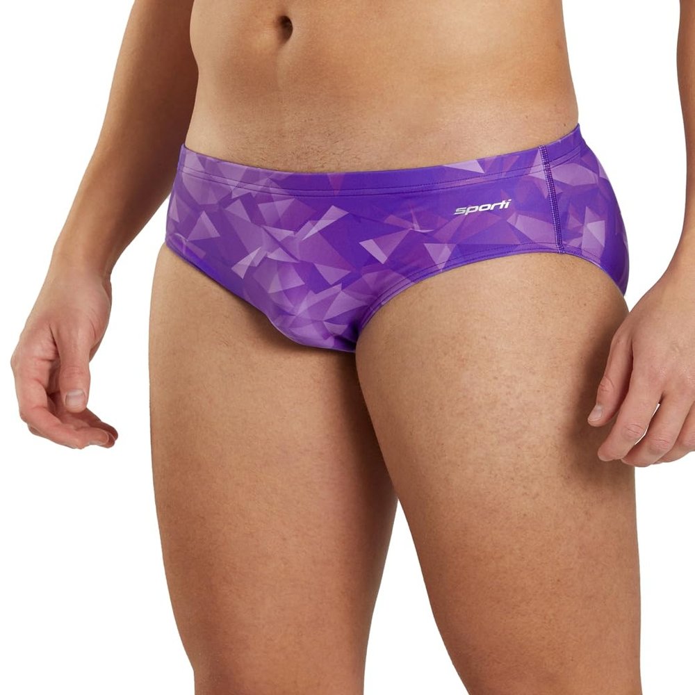 Sporti Fractalicious Brief Swimsuit - Mens Swim Briefs - Athletic Swimsuit Training for Swimmers - Competition Pool Training Swim Briefs for Men - Purple - 30