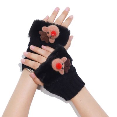 Adrosstoller Cuffs Knitted Women Gloves Winter Half Finger Thicken Warm Christmas Presents Gloves For Girlfriend Presents
