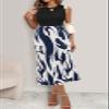 PRETTYGARDEN Women's 2026 Spring High Waist Printed A Line Pleated Skirts for Women Trendy Bodycon Midi Skirt Flared Hem (Navy on White, X-Large) view 4