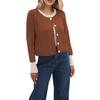 HANMAX Women's Cropped Cardigan Sweaters Button Down Open Front Long Sleeve Fall Trendy Color Block Knit Coats Brown view 1