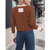 HANMAX Women's Cropped Cardigan Sweaters Button Down Open Front Long Sleeve Fall Trendy Color Block Knit Coats Brown view 4