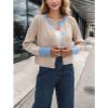 HANMAX Women's Cropped Cardigan Sweaters Button Down Open Front Long Sleeve Fall Trendy Color Block Knit Coats Apricot view 3