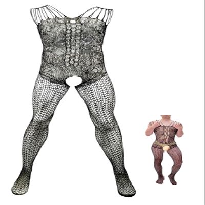 FEOYA Men's Sheer Lace Lingerie Sissy clothes Sexy Tight Bodysuits Jacquard Mesh See Through Bodysuits Jumpsuit B1