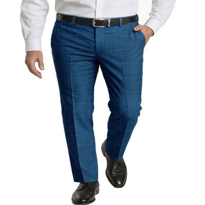 Men's Dress Pants Tweed Plaid Classic Fit Siut Separates Slim Stylish Wool Casual Business Suit Pants Blue