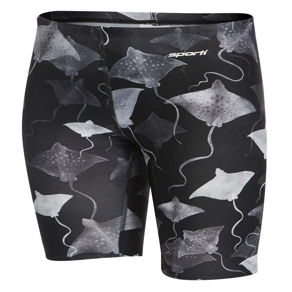 Sporti Boys Swim Jammer Shorts - Chlorine Resistant 4-Way Stretch, UPF50+, Chafe-Free, Lycra Xtra Life Compression Fit for Youth Competitive Swim Team - Black - 24