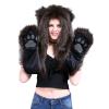 Womens Faux Fur Animal Hood Hat Cozy Plush 3 in 1 Scarf Gloves Hat with Pockets Cute Cartoon Paws Earflaps Costume Cap view 3