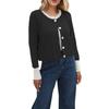 HANMAX Women's Cropped Cardigan Sweaters Button Down Open Front Long Sleeve Fall Trendy Color Block Knit Coats Black view 1