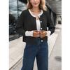 HANMAX Women's Cropped Cardigan Sweaters Button Down Open Front Long Sleeve Fall Trendy Color Block Knit Coats Black view 3