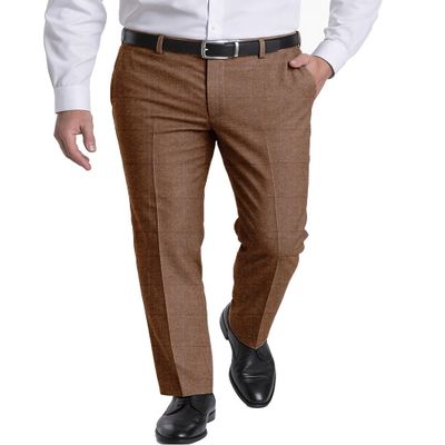 Men's Dress Pants Tweed Plaid Classic Fit Siut Separates Slim Stylish Wool Casual Business Suit Pants Dark Brown