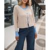 HANMAX Women's Cropped Cardigan Sweaters Button Down Open Front Long Sleeve Fall Trendy Color Block Knit Coats Apricot view 2