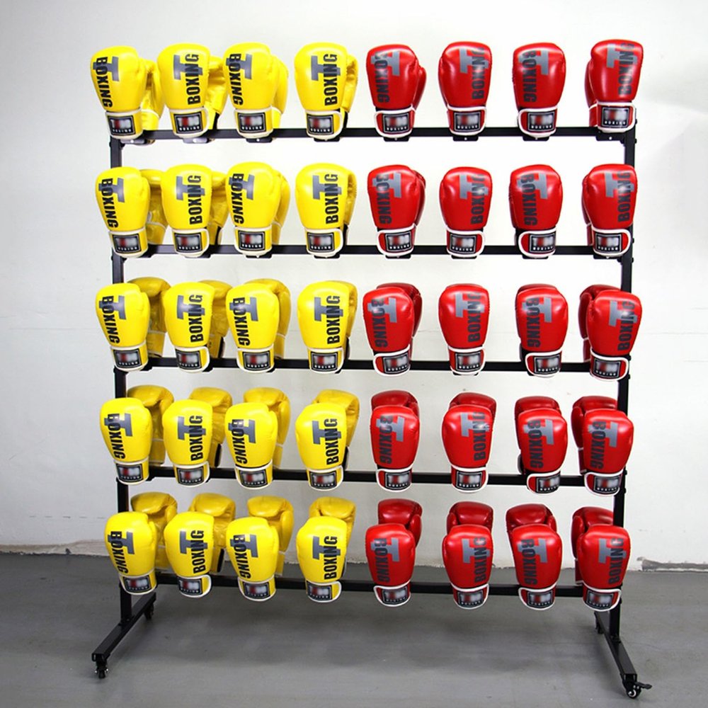 AErosx Mobile Boxing Glove Dryer Display Stand, Heavy Duty Metal Double Sided 5 Tier Boxing Glove Hanging Rack with Wheels, Large Capacity, Holds 40 Pairs of Gloves