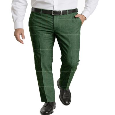 Men's Dress Pants Tweed Plaid Classic Fit Siut Separates Slim Stylish Wool Casual Business Suit Pants Green