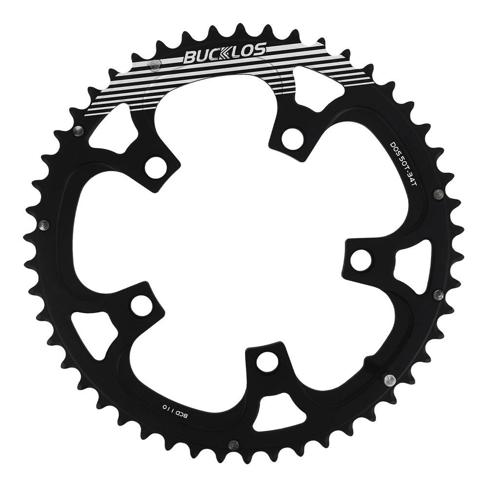 BUCKLOS 110BCD Bike Chainring Set with Pin, Double Round 5 Bolts Aluminum Chainring 50T 34T 52T 36T 53T 39T for Road Bike Bicycle Fits 8 9 10 11 Speed Chains