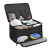 PERZOE Golf Trunk Organizer, Waterproof 2 Layer Car Golf Shoes Bag with Separate Ventilated Compartments for 2 Pair Shoes, Golf Locker to Store Golf Trunk Storage for Balls Gloves Tees Black view 1