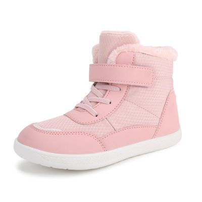 Kids Barefoot Winter Boots with Wide Toe Box Boys Girls Slip Resistant Waterproof Zero Drop Sole Minimalist Fur Warm Ankle Winter Snow Boots High Top Lightweight Walking Shoes for Toddler Pink 31