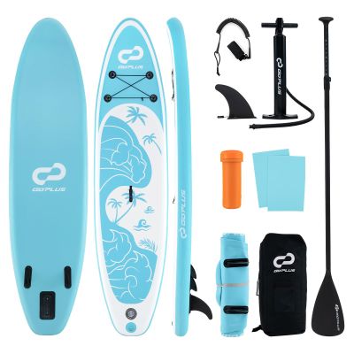Goplus Inflatable Stand Up Paddle Board, 10FT/10.5FT/11FT SUP with Accessory Pack, Adjustable Paddle, Carry Bag, Fin, Hand Pump, Leash, Repair Kit (Light Blue Coconut Wave, 11 FT)