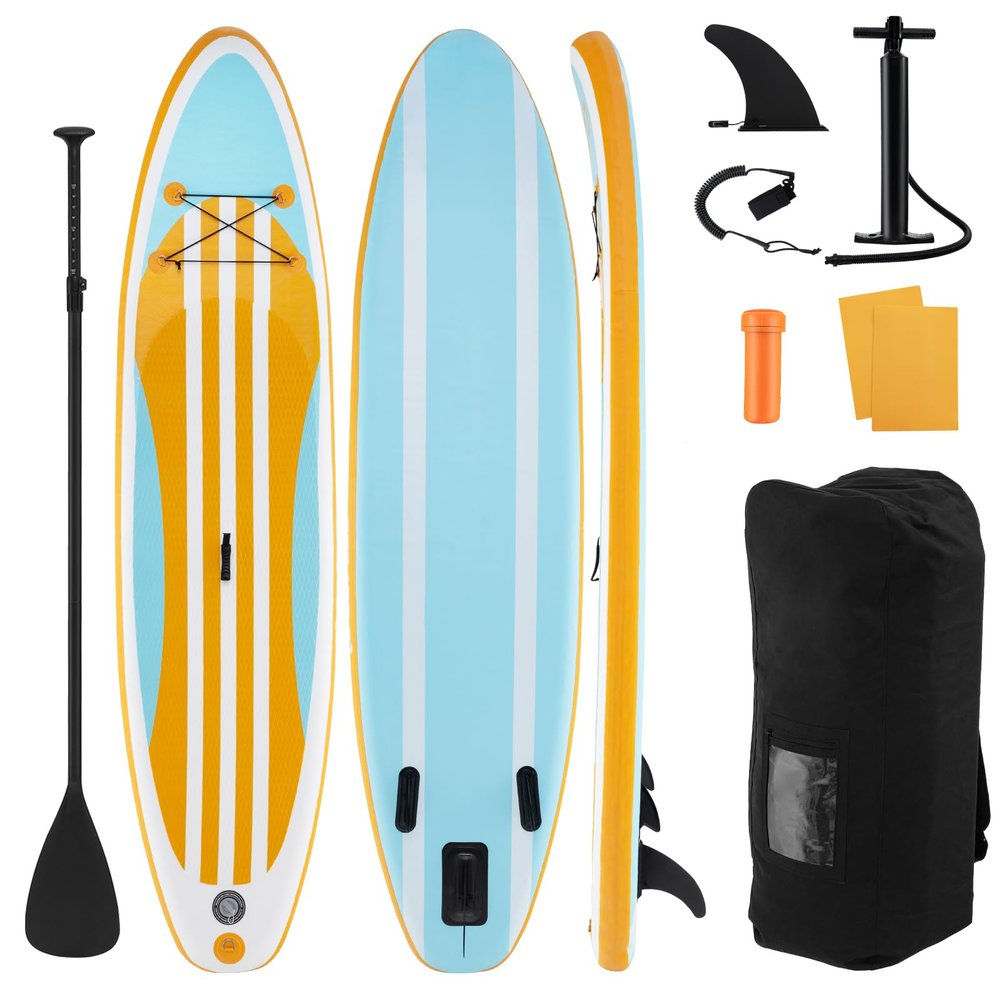GYMAX Paddle Board, 9.8/10/11 x 6 Inflatable Stand Up Paddle Board with SUP Accessories, Removable Fin, Paddle & Carry Bag, Blow Up Paddle Boards Standing Boat for Adults Youth (Stripe,11FT)