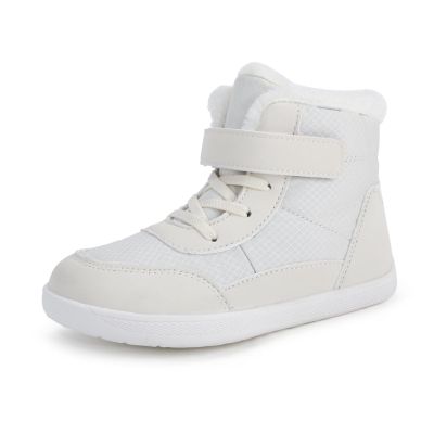 Kids Barefoot Winter Boots with Wide Toe Box Boys Girls Slip Resistant Waterproof Zero Drop Sole Minimalist Fur Warm Ankle Winter Snow Boots High Top Lightweight Breathable Walking Shoes for Toddler Little Big Kids White 30