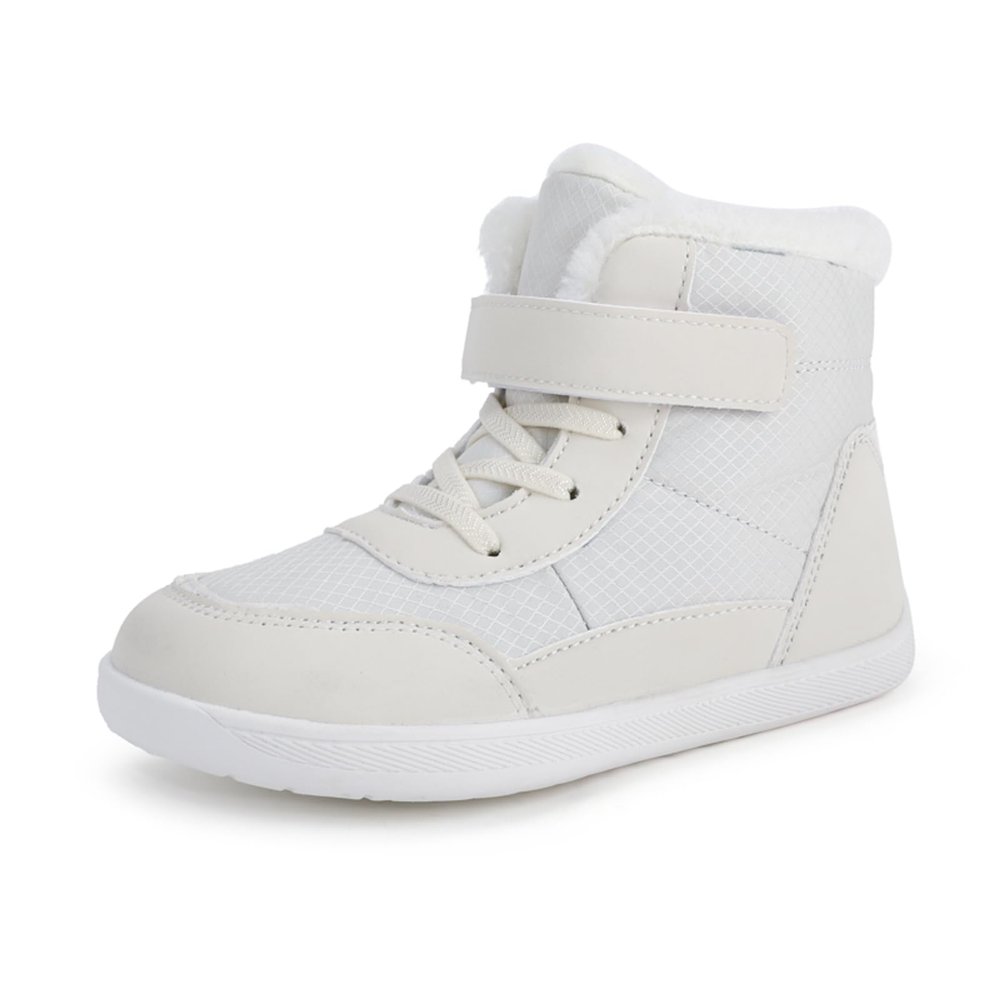 Kids Barefoot Winter Boots with Wide Toe Box Boys Girls Slip Resistant Waterproof Zero Drop Sole Minimalist Fur Warm Ankle Winter Snow Boots High Top Lightweight Breathable Walking Shoes for Toddler Little Big Kids White 30