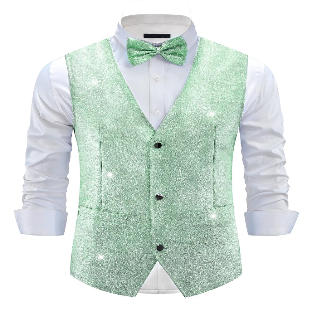 Lars Amadeus Metallic Vest for Men's Disco Sparkly Waistcoat Sleeveless Glitter Waistcoat X-Large Green