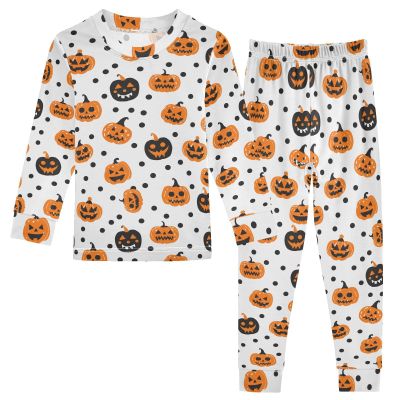 ALAZA Halloween Pumpkin Polka Dots White 2 Piece Pajama Set Long Sleeve Top and Pants Sleepwear Unisex 18M