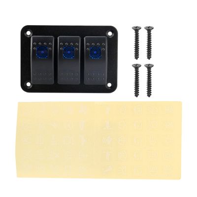 3 Gang 12-24V Toggle Rocker Switch Panel, Car Rocker Switch Panel with LED Light, Aluminum Marine Rocker Switch Panel for RV Car Marine Boat