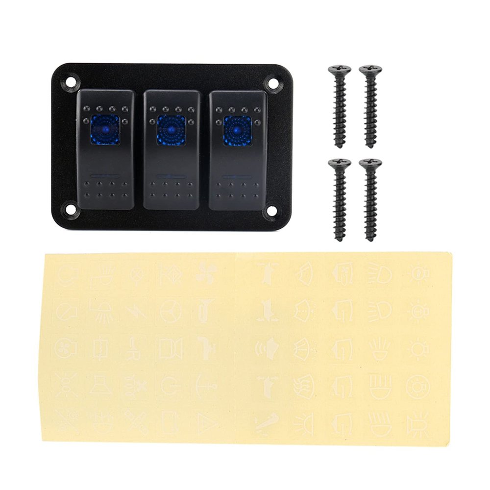 3 Gang 12-24V Toggle Rocker Switch Panel, Car Rocker Switch Panel with LED Light, Aluminum Marine Rocker Switch Panel for RV Car Marine Boat