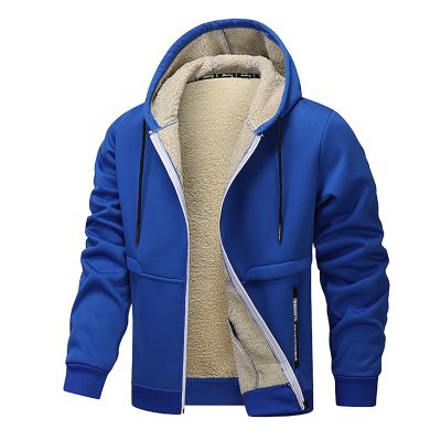 Men's Sherpa Hoodie Jacket Fleece Lined Zip Up Warm Hoodies Sweatshirt Winter Casual Hooded Coat with Zipper Pockets Blue