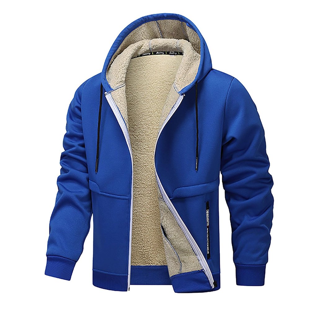 Men's Sherpa Hoodie Jacket Fleece Lined Zip Up Warm Hoodies Sweatshirt Winter Casual Hooded Coat with Zipper Pockets Blue