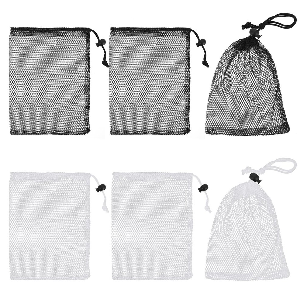 6PCS Small Mesh Drawstring Bags, 7.87  5.9 Inch Nylon Mesh Bag, Mesh Bags with Cord Lock, Net Bag for Travel Goods, Storage Bags (3 Black 3 White)