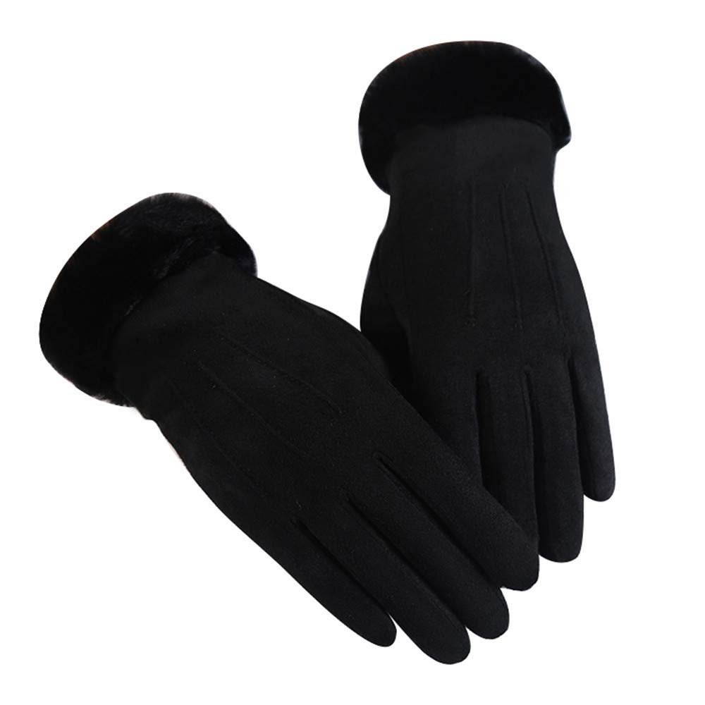 Womens Gloves Winter Touchscreen Texting Phone Windproof Gloves Lined Cold Weather Warm Gloves (Black, One Size)