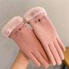 Womens Cat Suede Gloves Pluffy Cuff Warm Gloves Winter Outdoor Traveling Gloves for Lady (Pink, One Size) view 2