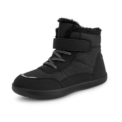 Kids Barefoot Winter Boots with Wide Toe Box Boys Girls Slip Resistant Waterproof Zero Drop Sole Minimalist Fur Warm Ankle Winter Snow Boots High Top Lightweight Walking Shoes for Toddler Black-32