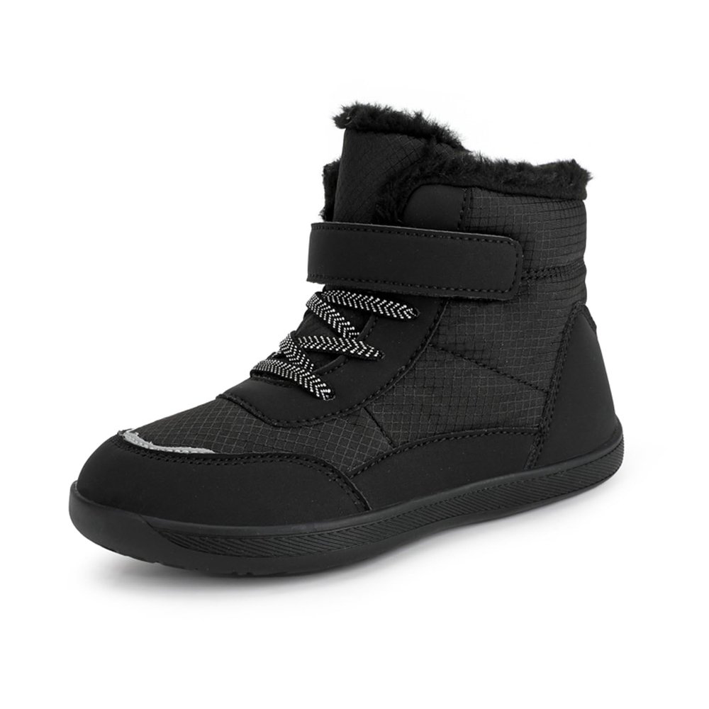 Kids Barefoot Winter Boots with Wide Toe Box Boys Girls Slip Resistant Waterproof Zero Drop Sole Minimalist Fur Warm Ankle Winter Snow Boots High Top Lightweight Walking Shoes for Toddler Black-32