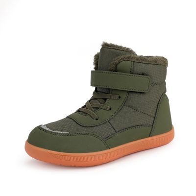 Kids Barefoot Winter Boots with Wide Toe Box Boys Girls Slip Resistant Waterproof Zero Drop Sole Minimalist Fur Warm Ankle Winter Snow Boots High Top Lightweight Breathable Walking Shoes for Toddler Little Big Kids Green 30