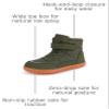 Kids Barefoot Winter Boots with Wide Toe Box Boys Girls Slip Resistant Waterproof Zero Drop Sole Minimalist Fur Warm Ankle Winter Snow Boots High Top Lightweight Breathable Walking Shoes for Toddler Little Big Kids Green 30 view 3
