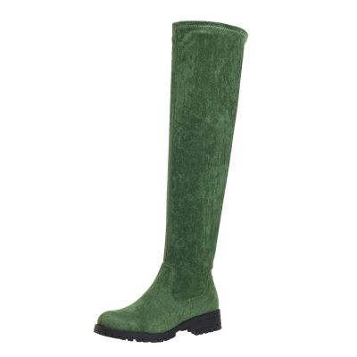 Women's Side Zipper Chunky Heels Knee High Boots Thigh High Chunky Heel Boots Low Heel Round Toe Winter Tall Boots