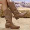 Cowgirl Boot for Women,Retro Classic Mid Calf Western Boots Embroidered Pointed Toe Chunky Block Heel Cowboy Boots view 2