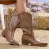 Cowgirl Boot for Women,Retro Classic Mid Calf Western Boots Embroidered Pointed Toe Chunky Block Heel Cowboy Boots view 3