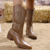 Cowgirl Boot for Women,Retro Classic Mid Calf Western Boots Embroidered Pointed Toe Chunky Block Heel Cowboy Boots view 4