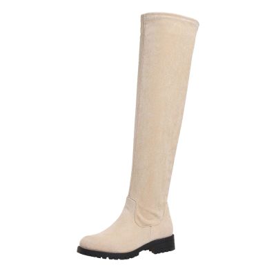 Women's Side Zipper Chunky Heels Knee High Boots Thigh High Chunky Heel Boots Low Heel Round Toe Winter Tall Boots