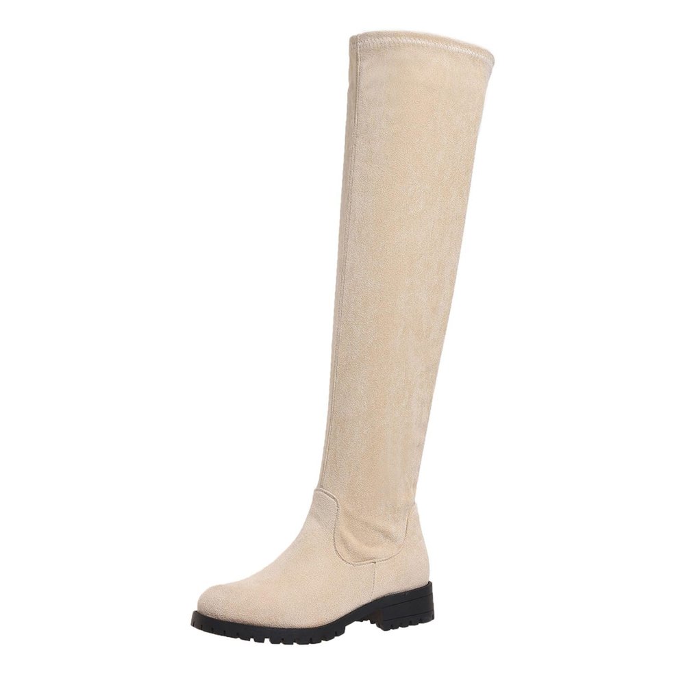 Women's Side Zipper Chunky Heels Knee High Boots Thigh High Chunky Heel Boots Low Heel Round Toe Winter Tall Boots