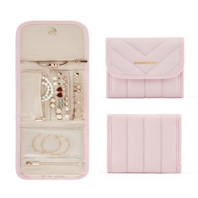 BAGSMART Travel Jewelry Organizer Case, Foldable Jewelry Roll for Necklaces, Earrings, Journey-Rings, Bracelets, Brooches, Portable, Pink
