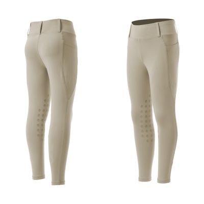 Equinavia Classic Kids Silicone Knee Patch Horse Riding Pants with Phone Pockets | Equestrian Breeches Unisex Schooling Tights for Girls and Boys - Tan - XL
