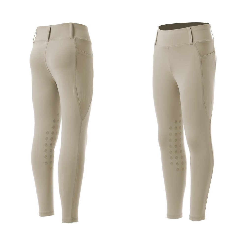 Equinavia Classic Kids Silicone Knee Patch Horse Riding Pants with Phone Pockets | Equestrian Breeches Unisex Schooling Tights for Girls and Boys - Tan - XL