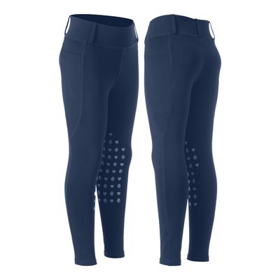 Equinavia Classic Kids Silicone Knee Patch Horse Riding Pants with Phone Pockets | Equestrian Breeches Unisex Schooling Tights for Girls and Boys - Deep Blue - S