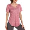 Alovien Short Sleeve Workout Shirts Women Loose Fit, V-Neck Women Exercise T-Shirt Workout Top, Dry Fit Yoga Gym Sport Tops, Pink,XXL view 1