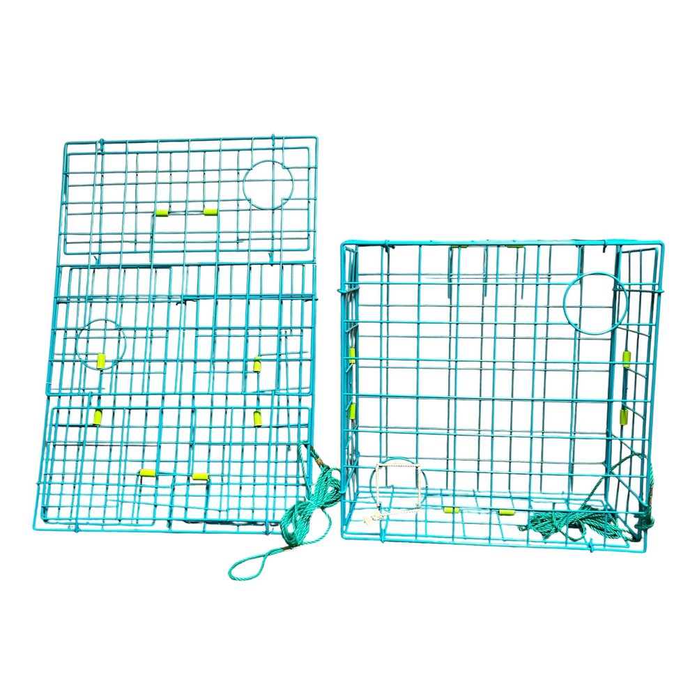 2 Pcs Crab Trap, 24" Fold-Up Pacific Crab Trap Deluxe |Legal in Pacific Northwest| Foldable for Easy Storage & Transport | 4 Entrance Doors & 2 Escape Rings with Free gauges and a Bait Bag as a Gift!